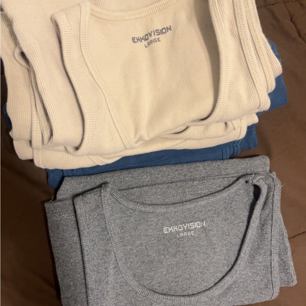 Ekkovision Ribbed Tank Tops - Cream, Blue, and Gray